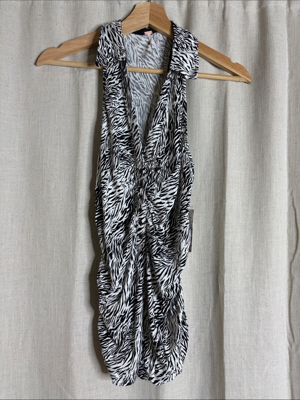 Free People Black and White Zebra Print Halter Tank